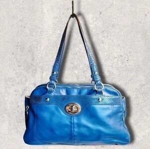 COACH Penelope Blue Leather Snake Accents Satchel Shoulder Handbag F16529
